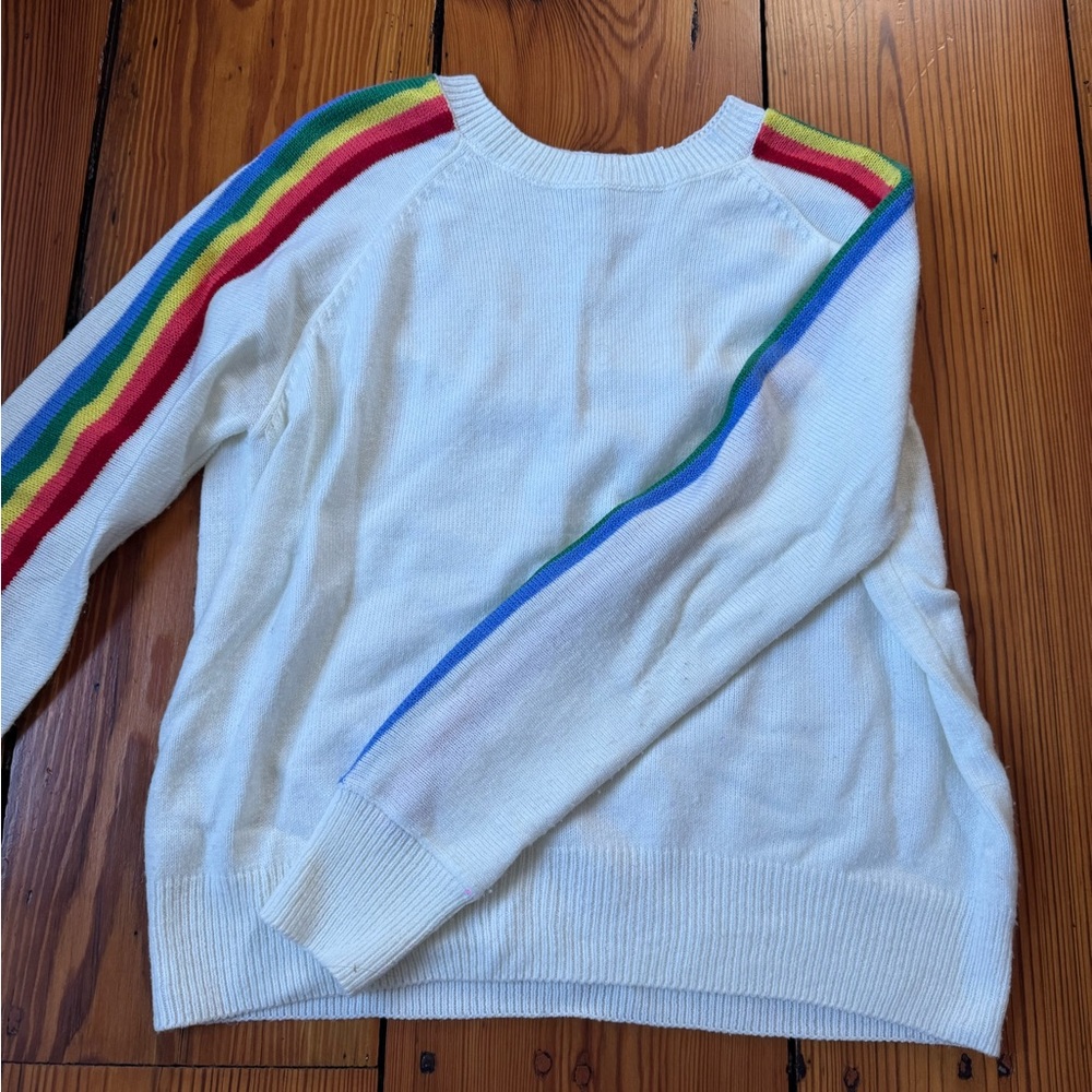 Rd Style white sweater with rainbow stripes